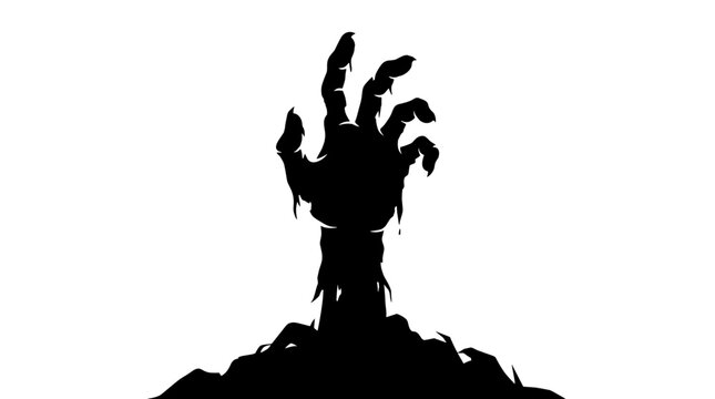 Silhouette of a zombie hand reaching from the ground