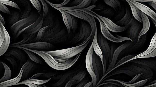 Luxury Black and Silver Abstract Leaf Pattern Background
