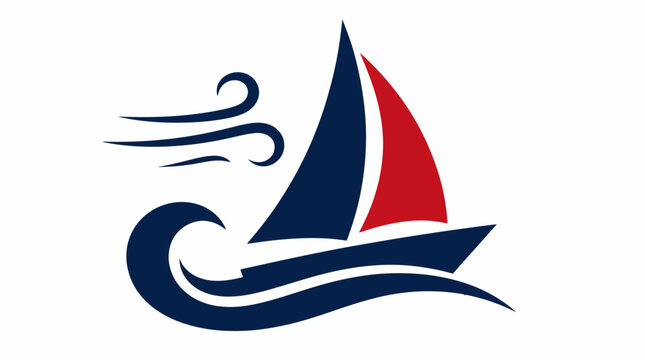 Nautical sailboat cruising on stylized ocean waves.