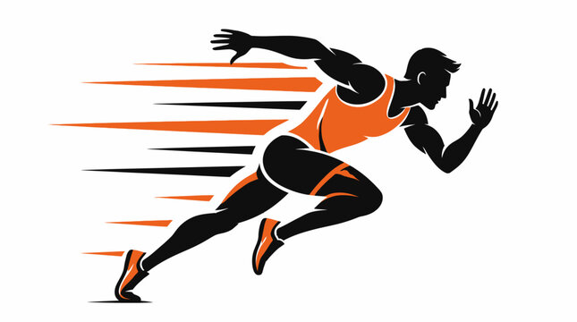 Dynamic sprinting athlete silhouette with orange speed lines.