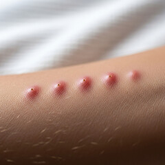 Fototapeta premium Red bumps skin irritation Closeup of inflamed skin with red raised bumps and irritation on human arm medical or allergic reaction concept