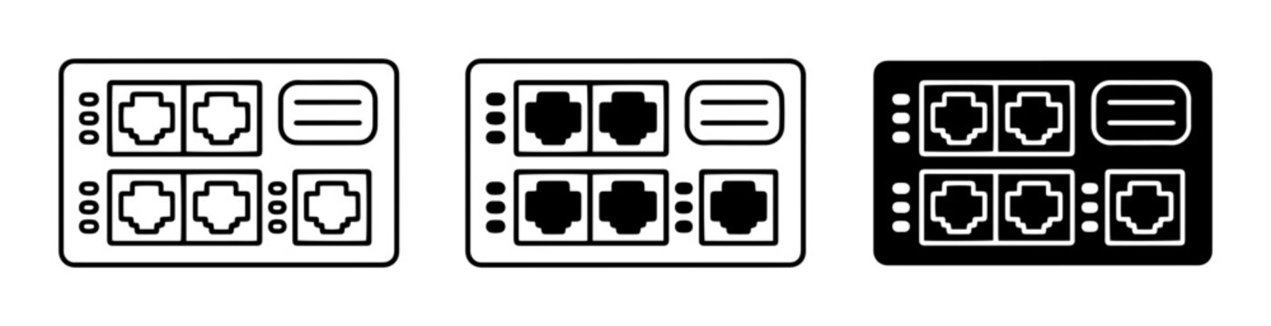 Network Switch Ports, Ethernet Connections, Data Center Equipment Icons, Vector Set