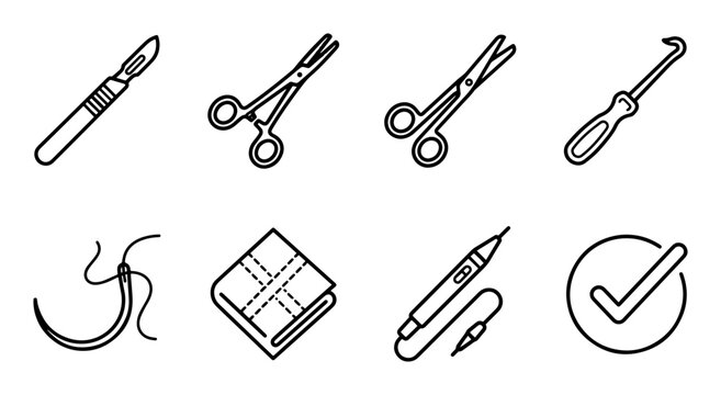 Surgical Instruments Vector Icons Set, Medical Tools Collection, Healthcare Equipment Graphics