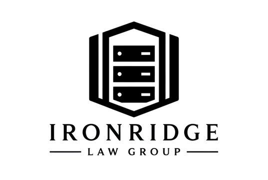 Shield logo with server rack for data law.
