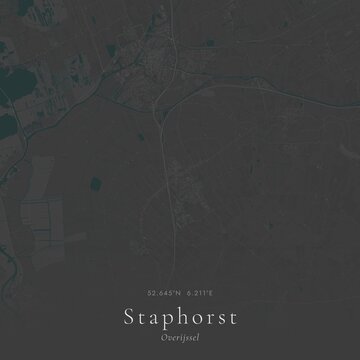 Minimalist Street Map of Staphorst, Netherlands | Black and White Line Art