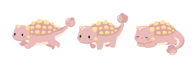 Cute Kawaii Sleeping Baby Dinosaur Pose Collection in Pastel Prehistoric Style © Felipe