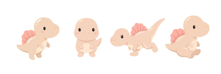 Cute Kawaii Beige Baby Dinosaur Pose Collection in Pastel Prehistoric Style © Felipe