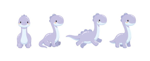 Cute Kawaii Lavender Baby Dinosaur Pose Collection in Pastel Dinosaur Style © Felipe