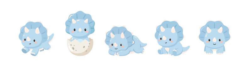Cute Kawaii colorful Baby Dinosaur Pose Collection in Pastel Prehistoric Style © Felipe