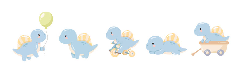Cute Kawaii colorful Baby Dinosaur Pose Collection in Pastel Prehistoric Style © Felipe