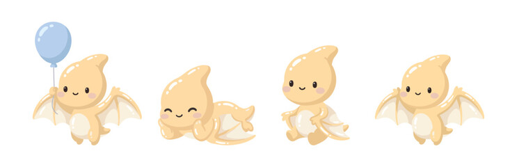 Cute Kawaii colorful Baby Dinosaur Pose Collection in Pastel Prehistoric Style © Felipe