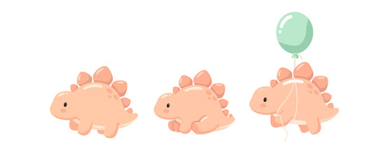 Cute Kawaii colorful Baby Dinosaur Pose Collection in Pastel Prehistoric Style © Felipe