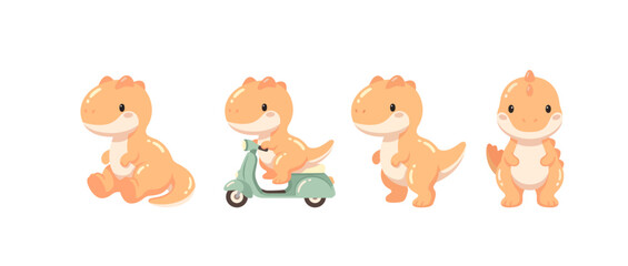 Cute Kawaii colorful Baby Dinosaur Pose Collection in Pastel Prehistoric Style © Felipe