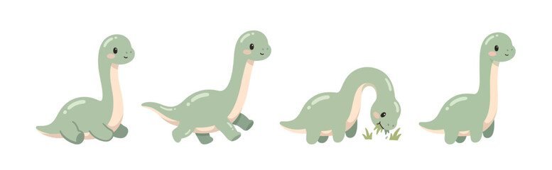 Cute Kawaii colorful Baby Dinosaur Pose Collection in Pastel Prehistoric Style © Felipe