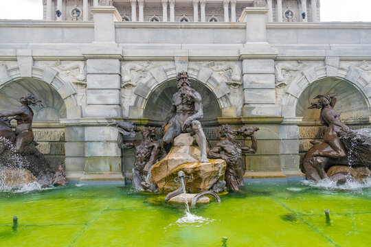 Bronze Neptune Statue At Court Of Neptune Fountain Before Library Of Congress Washington DC
