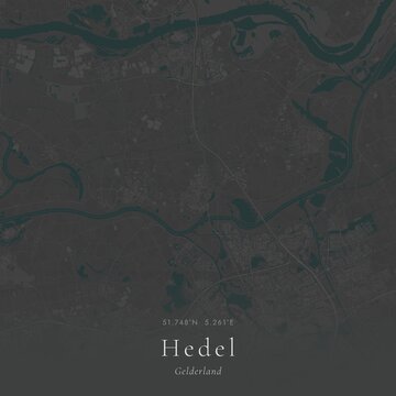 Minimalist Street Map of Hedel, Netherlands | Black and White Line Art