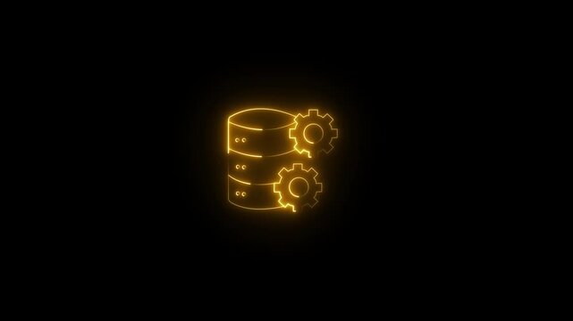 neon database settings line icon animation isolated on a black background. Futuristic server stack with smoothly rotating gears symbolizing database configuration, server management,