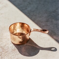 Fototapeta premium Hand-forged copper measuring cup with dented rim, side view