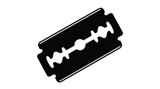A sleek black and white vector illustration of a sharp metal razor blade icon design