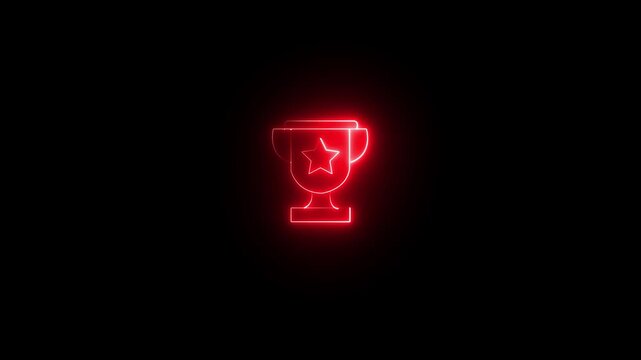 Glowing blue neon prize cup line icon animation isolated on a black background. Fast animated winner trophy symbol representing victory, success, achievement, championship, first place,