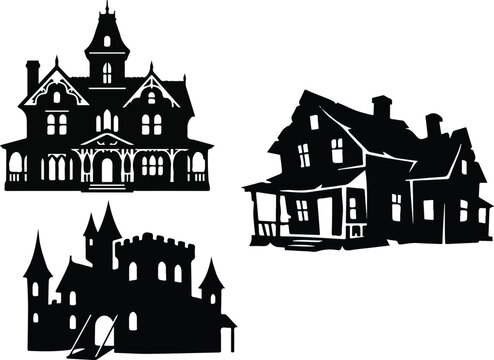 Spooky halloween haunted houses silhouette collection perfect for seasonal decor