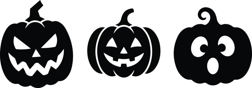 Spooky halloween three different pumpkin jack o' lantern silhouettes for fall decor
