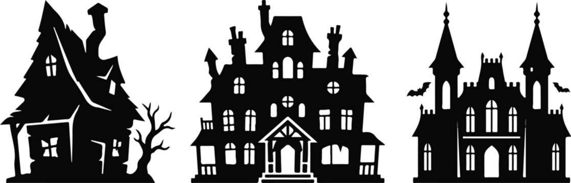 Spooky halloween haunted houses 3 different designs for festive decorations