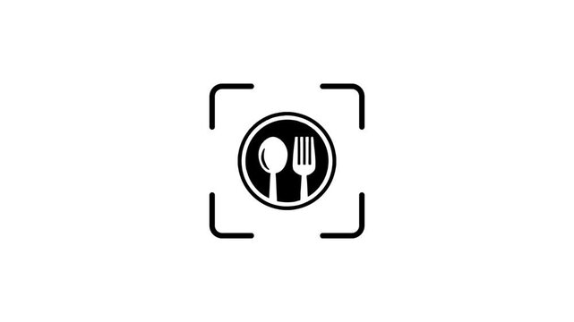 Scanning food icon in frame with green scanner light motion and focus effect.