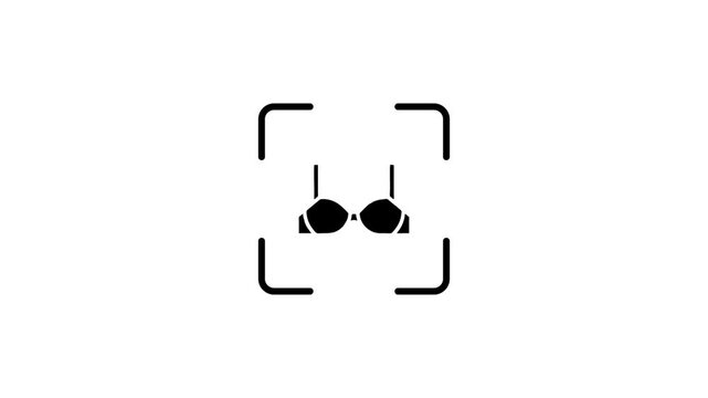 Minimalist digital scanner animation identifying black lingerie icon with green laser motion graphic.