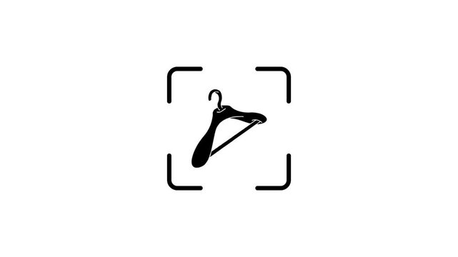 Animation of scanning process for clothes hanger icon on white background.
