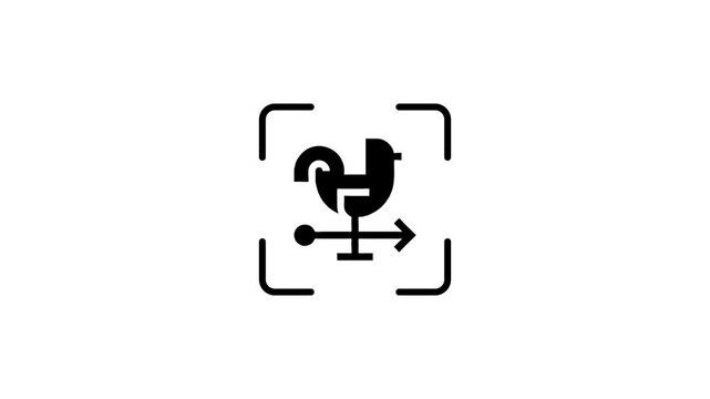 Weather vane rooster icon in focus with scanning light effect, conceptual symbol of weather forecasting.