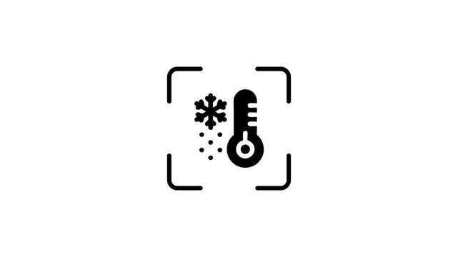 Digital scanning icon of thermometer with snowflake symbol representing cold weather monitoring.