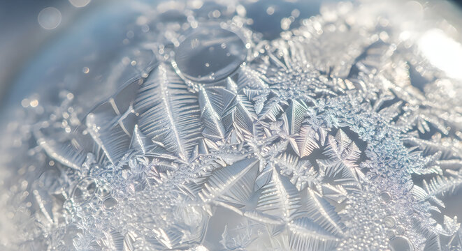 Intricate ice crystal formation macro shot a winter's delicate artistry and frozen water detail