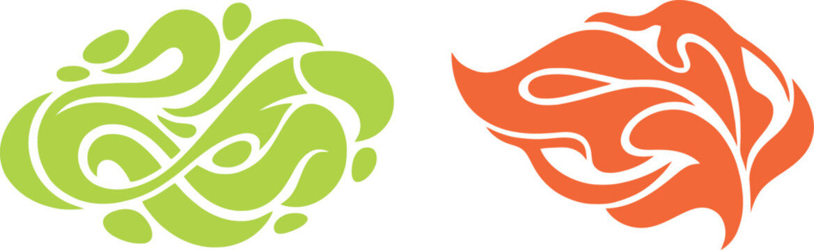 Abstract fire and water vector shapes. Stylized flame and liquid wave design elements.