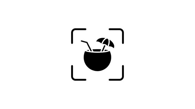 Digital scanning of coconut cocktail drink icon with laser beam animation for holiday travel marketing concept.