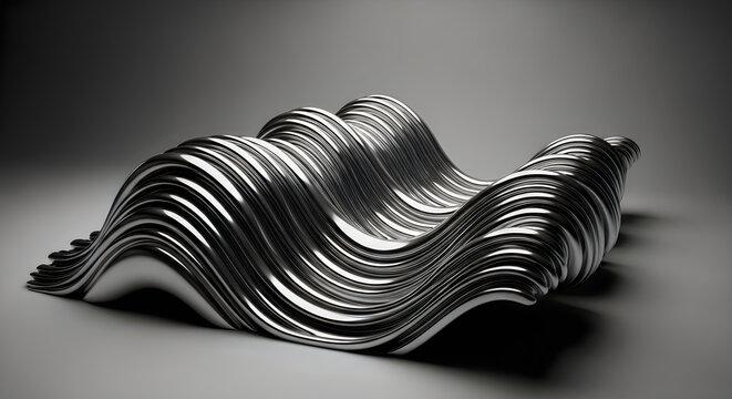 Sleek silver abstract sculpture modern wavy form for interior design and artistic display