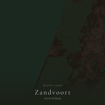 Dark Map of Zandvoort, Netherlands | Moody Linen Wall Art