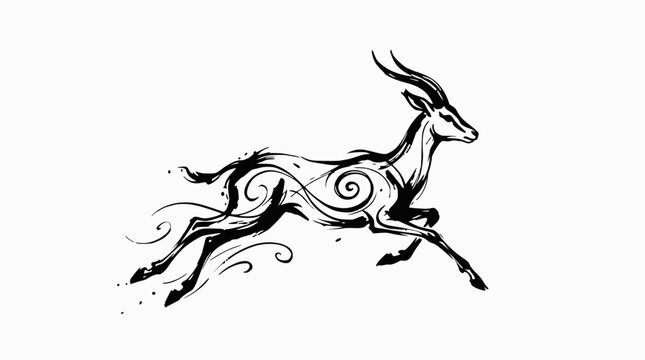 Running gazelle illustration with fluid swirling lines.