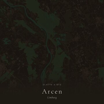 Dark Map of Arcen, Netherlands | Moody Linen Wall Art