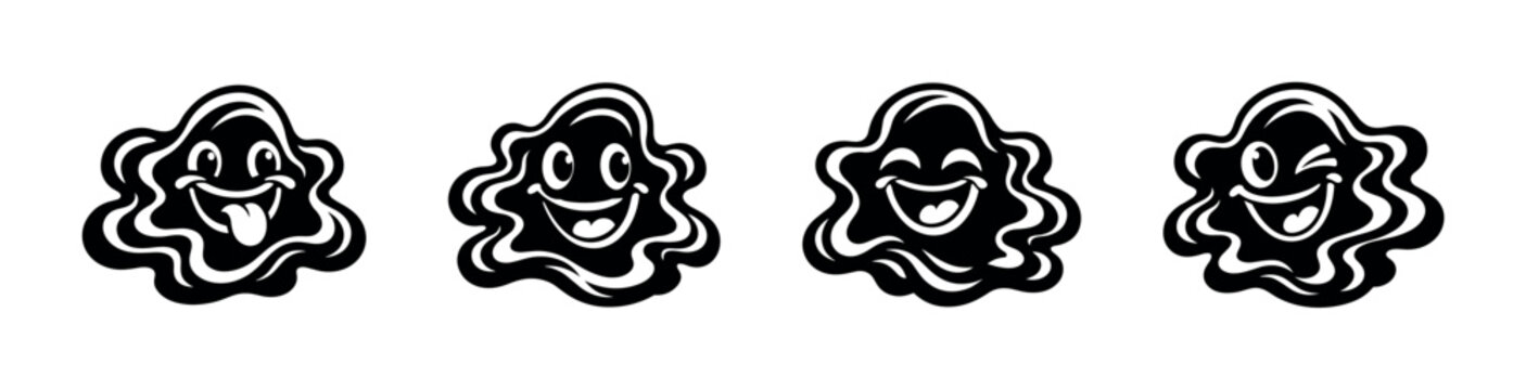 Set of four cartoon blobs with different happy facial expressions