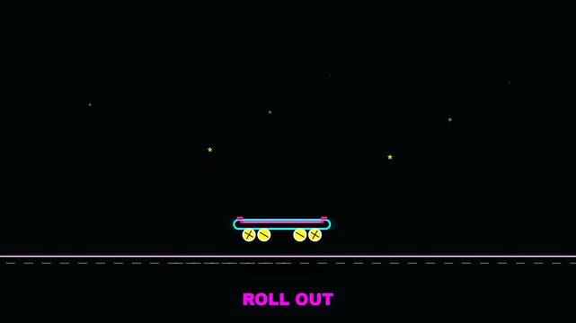 neon skates glide through the dark void during golden week as travelers embrace sustainable commuting with vibrant motion paths and light trails in this animation