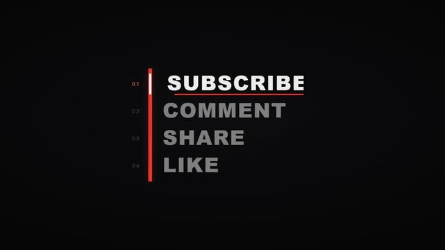 Social media call to action typography animation with subscribe comment share like