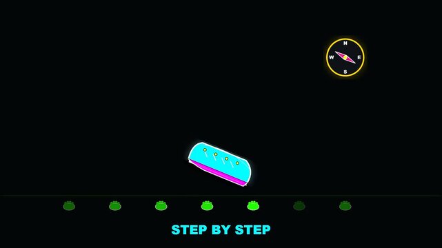 Neon platform jumping during golden week as an example of sustainable commuting through a sequence of motion captured in minimalist vector digital graphic animation style
