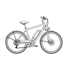 Fototapeta premium Electric Bicycle Line Drawing Black And White Illustration On White Background