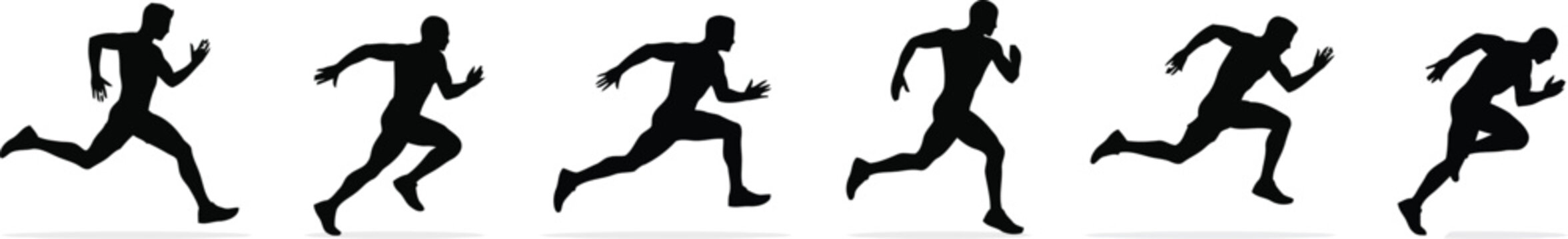 Set of sprinting athletes running sequence silhouettes showing speed motion training sports vector illustration design