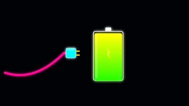 battery charging process during golden week representing sustainable commuting habits as power levels increase from empty to full via a glowing cable connection on screen