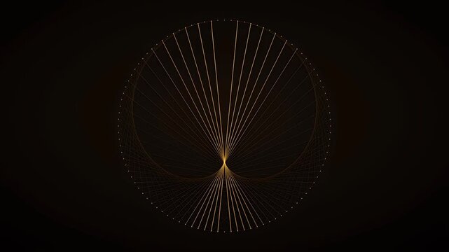 Abstract geometric golden line pattern forming a futuristic semi-circle wave visualization of sound frequency or data points glowing on deep black background
