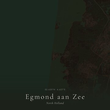 Dark Map of Egmond aan Zee, Netherlands | Moody Linen Wall Art
