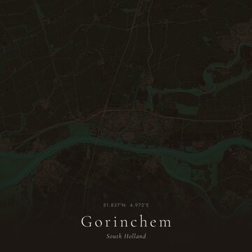 Dark Map of Gorinchem, Netherlands | Moody Linen Wall Art