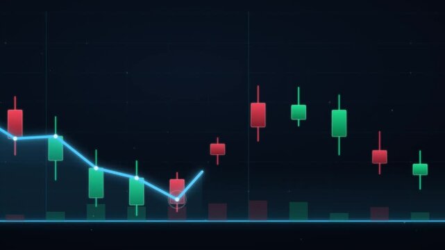 Neon green and red candlestick trading chart tracking stock market trends